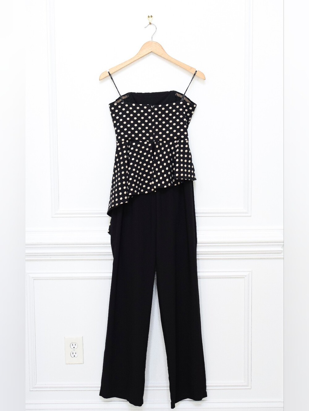 Black Halo Parma Jumpsuit Strapless Polka Dot Asymmetrical Peplum Size 2 Evening - Picture 7 of 12